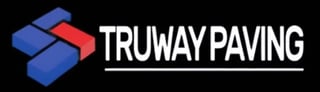 Truway Paving logo featuring blue and red geometric shapes with white text on black background